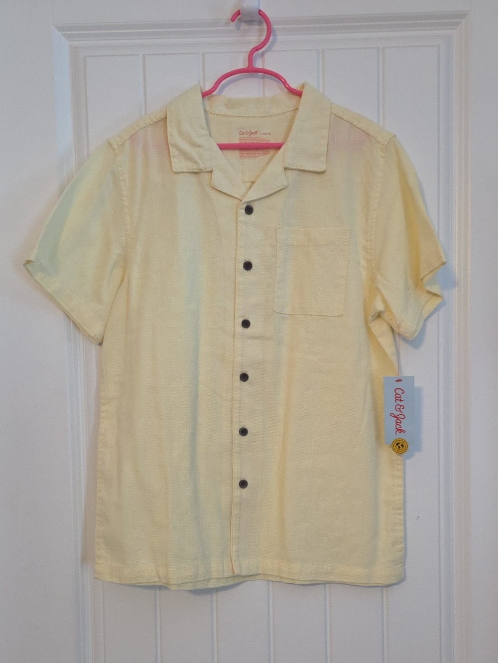 Cat & Jack Pale Yellow Short-Sleeve Button-Front Camp Shirt